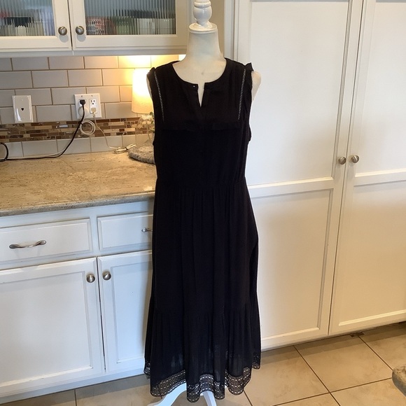 Rebecca Minkhoff Black Sleeveless Dress Size 8 Crochet Trim - Picture 2 of 12